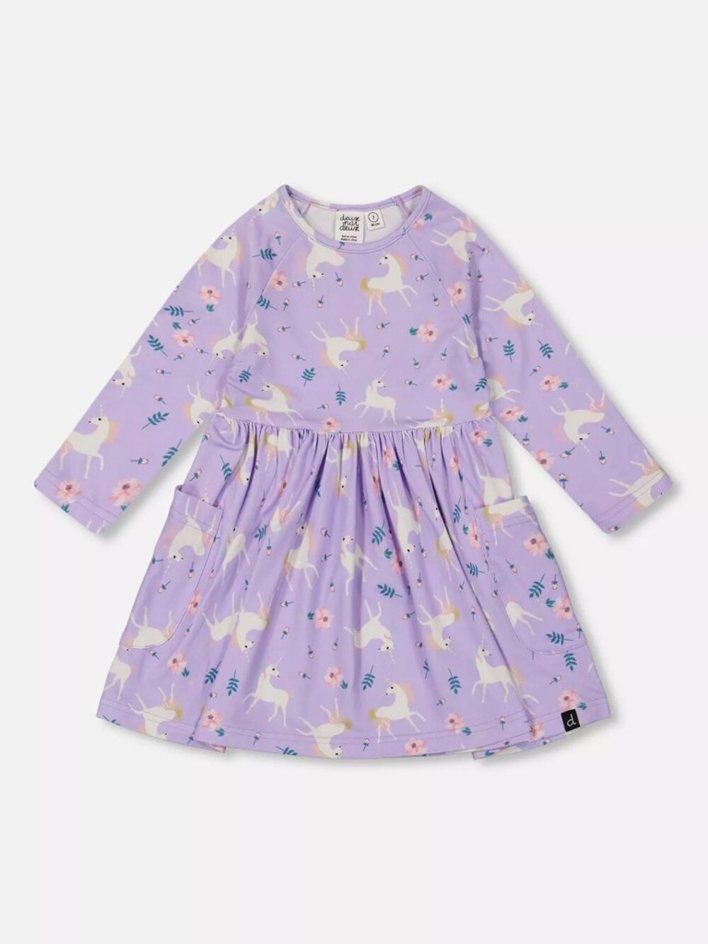 deux par deux Jersey Adorabble Dress With Pockets Lilac Unicorn Print NWT 2T